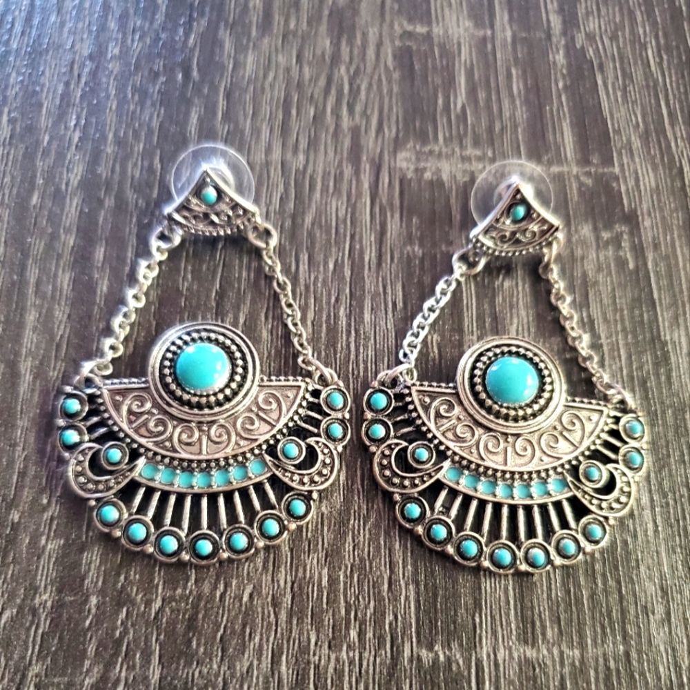 Turquoise Silver Dangle Earrings